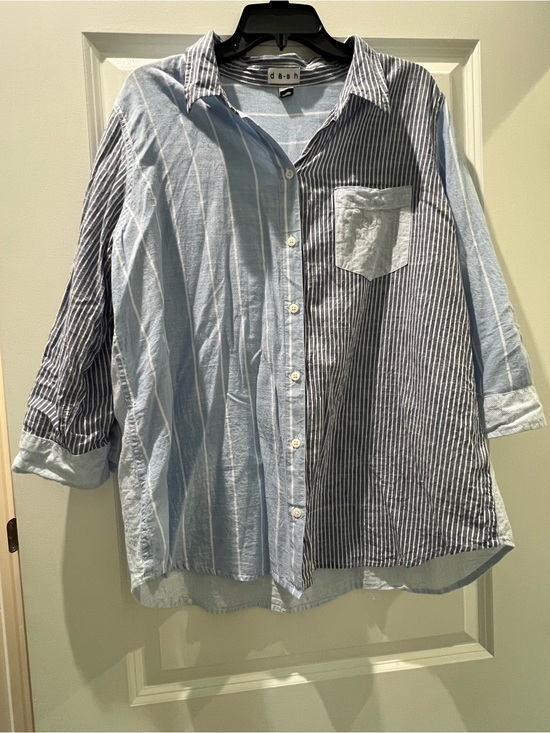 Dash Tops - Dash Mixed-Stripe Button-Down Shirt - Light Blue & Navy